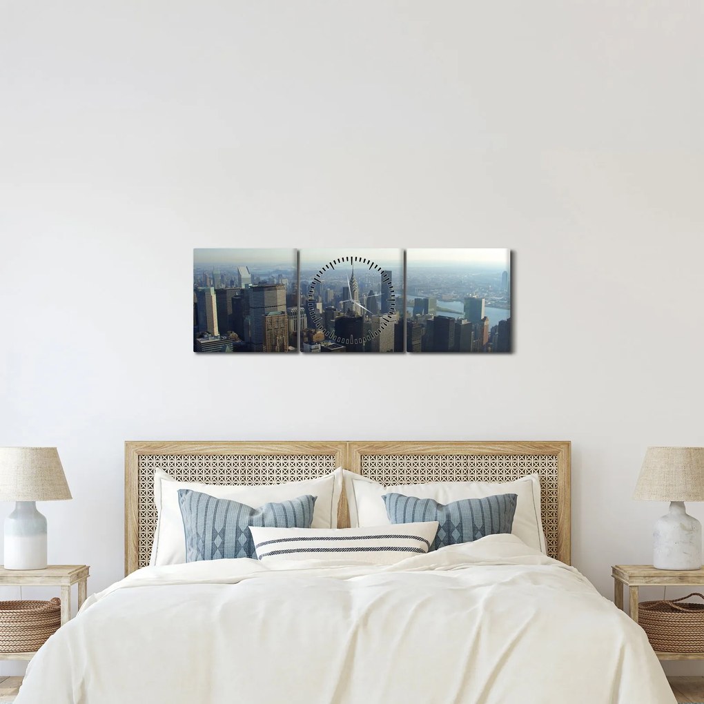 Obraz - Manhatten vo dne (s hodinami) (90x30 cm)