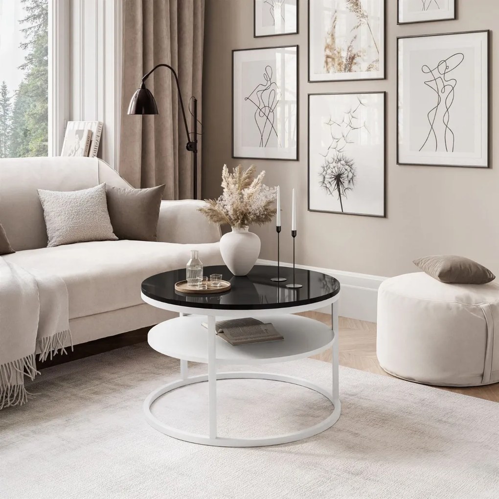 KONFERENČNÝ STOLÍK LEONARDO S POLICOU ČIERNY LESK + BIELY