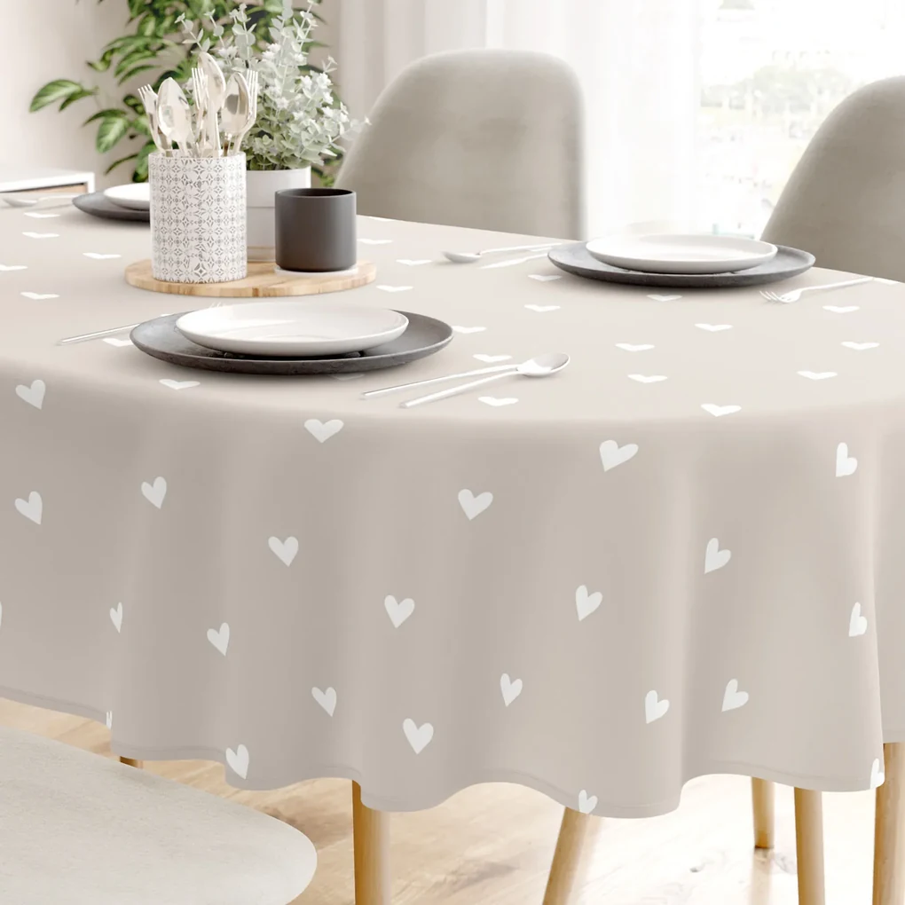 Goldea oválny obrus 100% bavlnené plátno - srdiečka na latte 140 x 280 cm