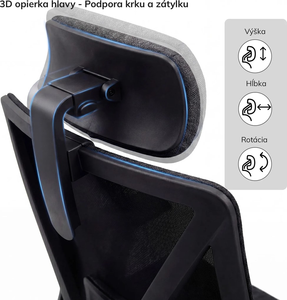 Ergonomická otočná kancelárska stolička, čierna: VECTOR