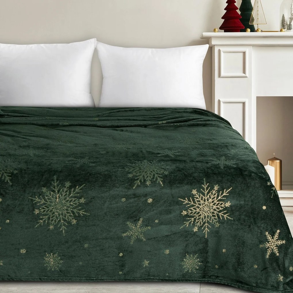 EUROFIRANY VIANOČNÁ FLANELOVÁ DEKA SNOW GOLD 150X200 CM VZOROVANÁ