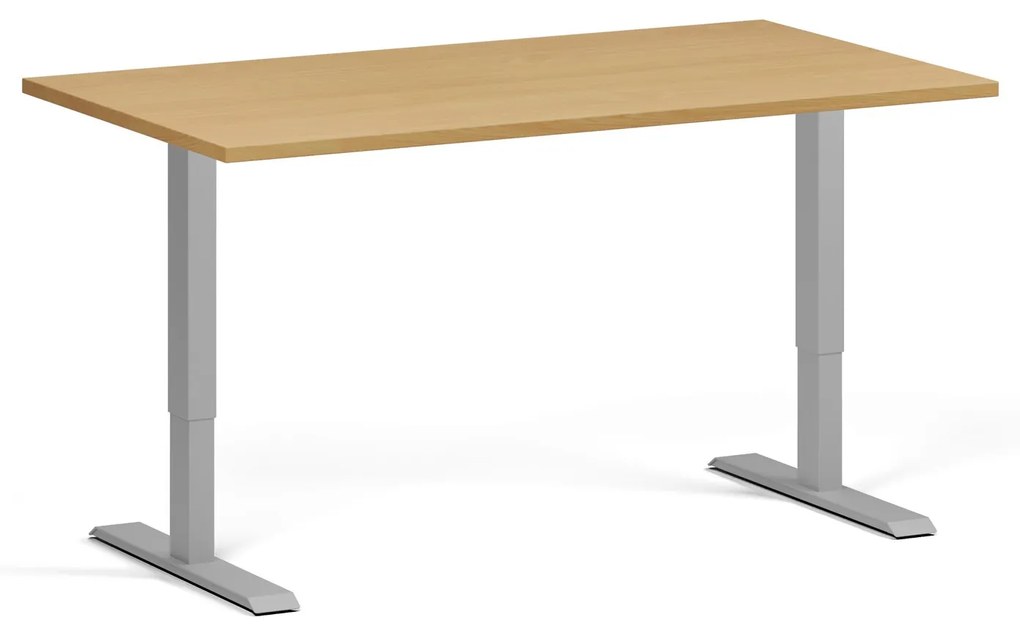 Výškovo nastaviteľný stôl, 140x80 cm, 2 motory, sivá podnož, buk