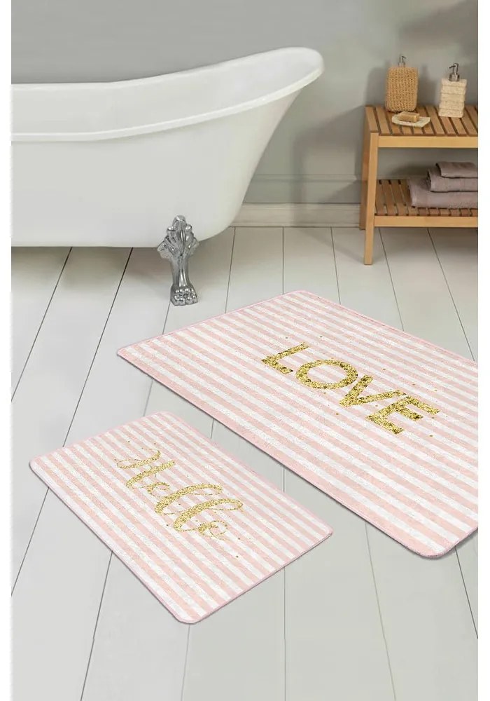 Ružové zamatové kúpeľňové predložky v súprave 2 ks 60x100 cm Love – Mila Home