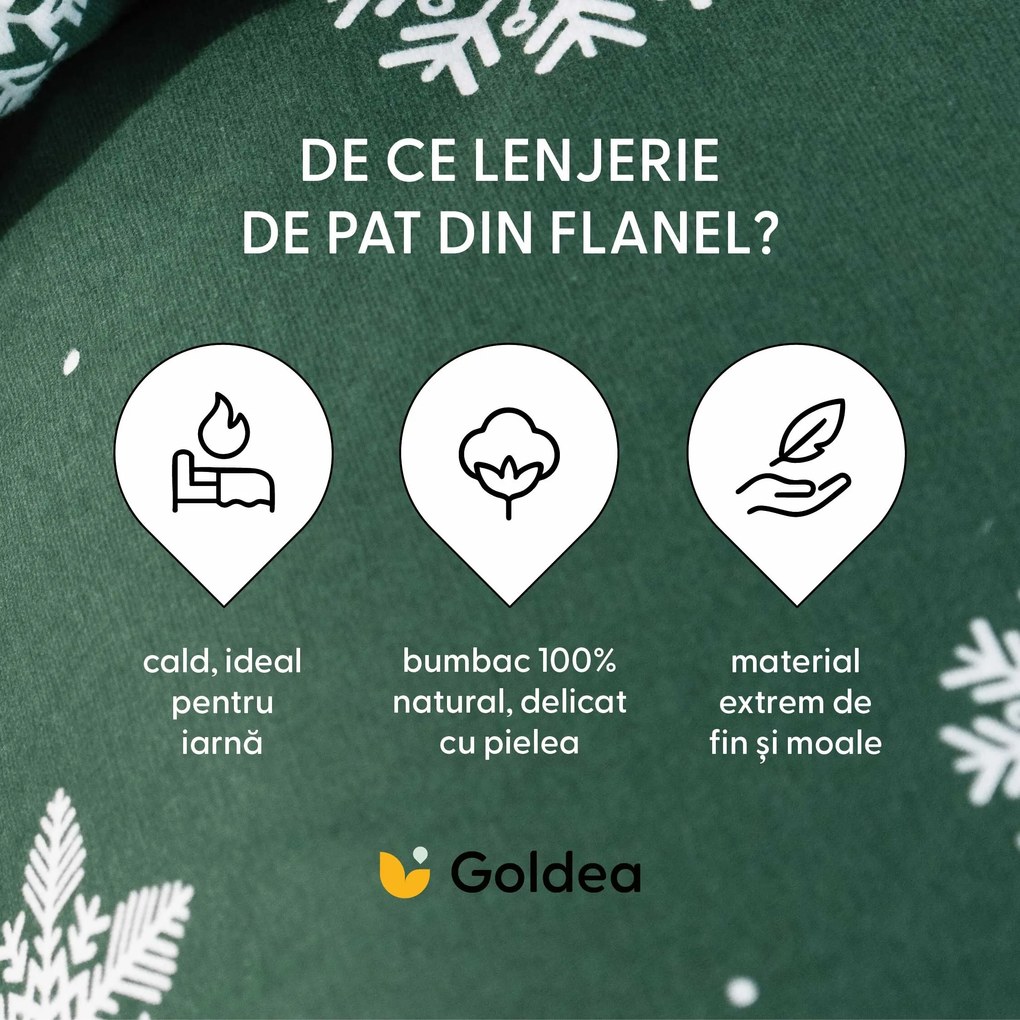 Goldea flanelové posteľné obliečky - snehové vločky na zelenej 140 x 200 a 70 x 90 cm