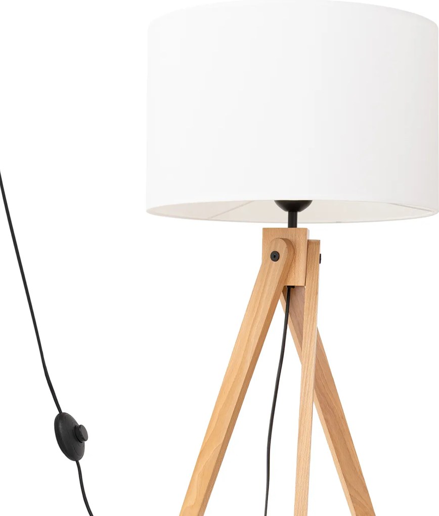 Stojacia lampa Natt, 1x biele textilné tienidlo, drevo