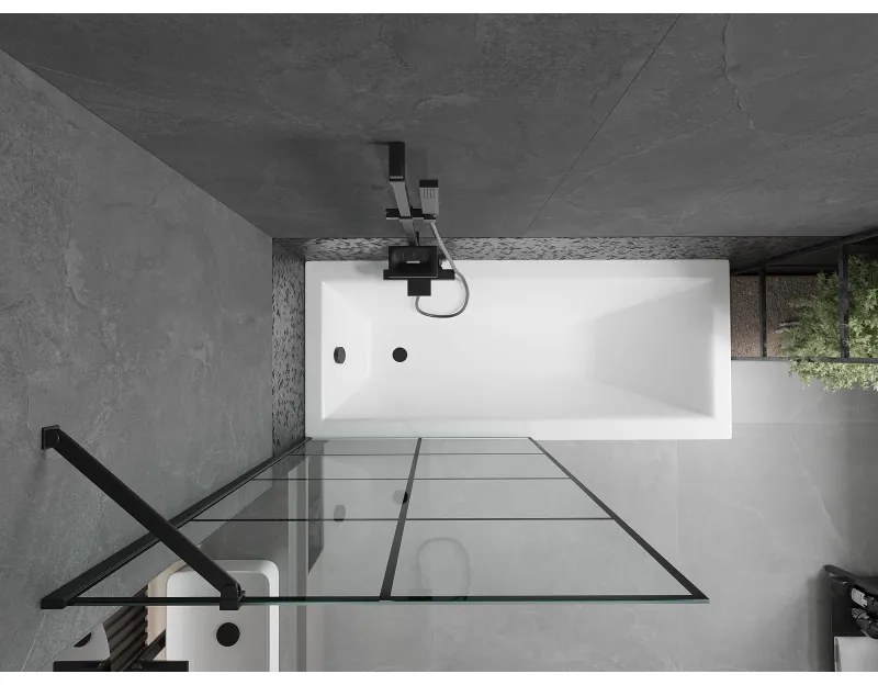 Mexen Next, vaňová zástena 1-krídlová 90 x 150 cm, fixné krídlo, 6 mm číre sklo s čiernym vzorom, čierny profil, 895-090-000-00-77-70