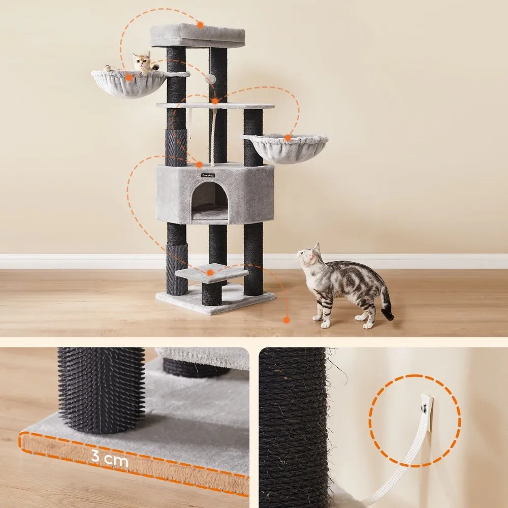 Mačací strom ONYX, 50x50x160cm, šedá/čierna Feandrea