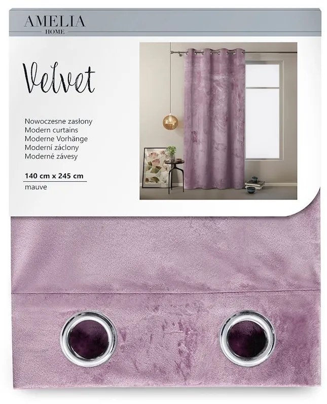 Záclona AmeliaHome Velvet II fialovo/ružový, velikost 140x245