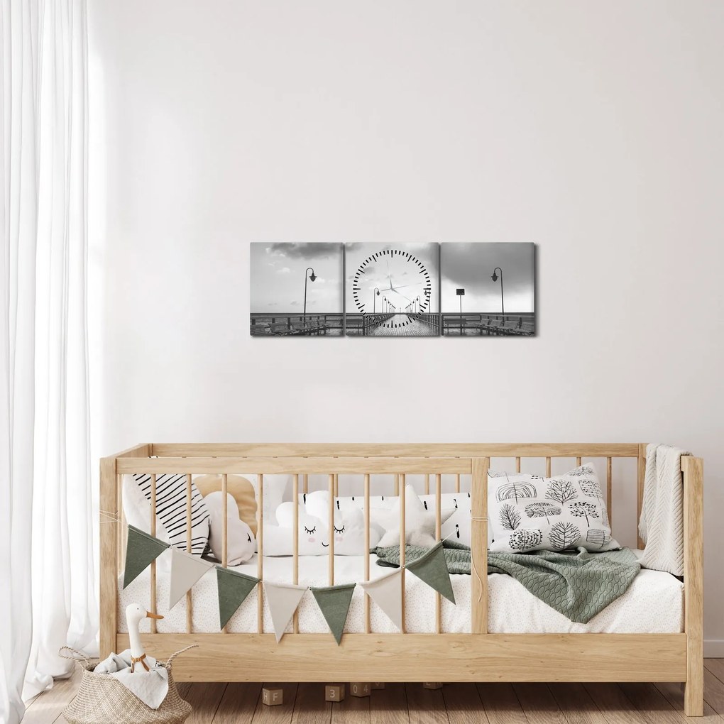 Obraz - Promenáda pri pobreží (s hodinami) (90x30 cm)
