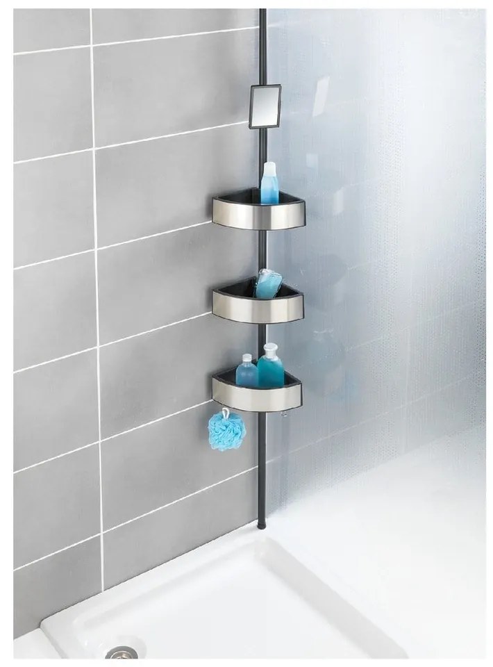 Teleskopická rohová polica do sprchy Wenko Prea Silver/Black, 27 × 20 cm