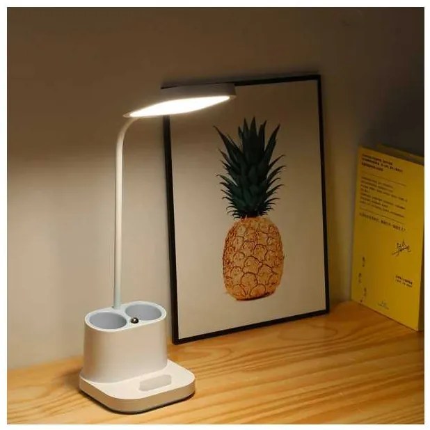 Stolná lampa Platinet 5 W, batéria + kalíšok + USB, biela