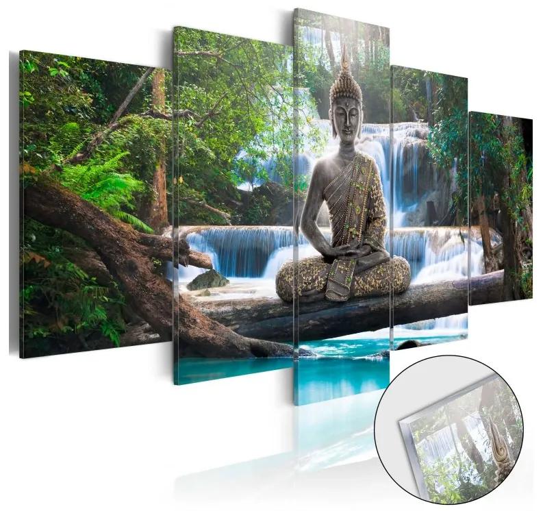 Obraz na skle - Buddha and Waterfall [Glass]