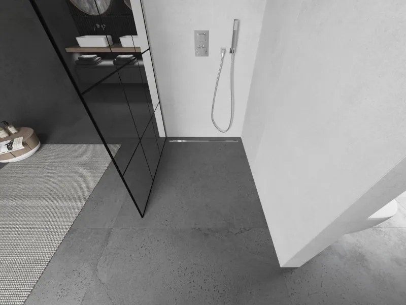 Mexen Kioto, sprchová zástena Walk-In 100 x 200 cm, 8mm číre sklo čierny vzor, brúsená oceľ profil, 800-100-101-97-77