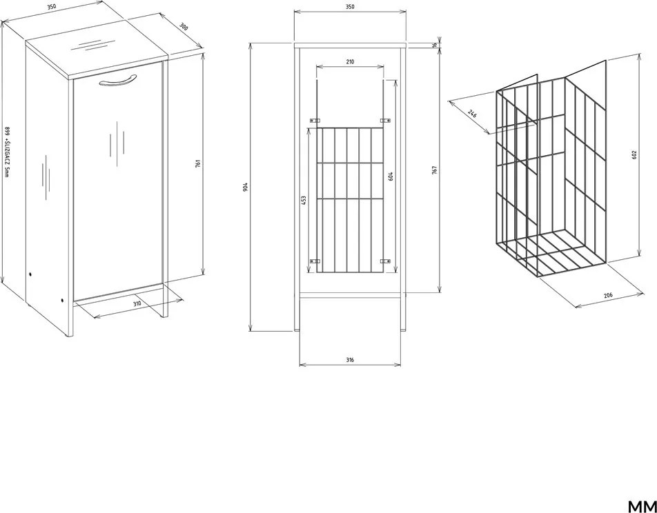 Spodná kúpeľňová skrinka s košom na bielizeň Nina 35 cm biela