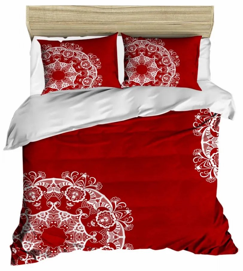 Obojstranná posteľná bielizeň Karis 200x220 cm + 2 vankúše + plachta bielo-červená