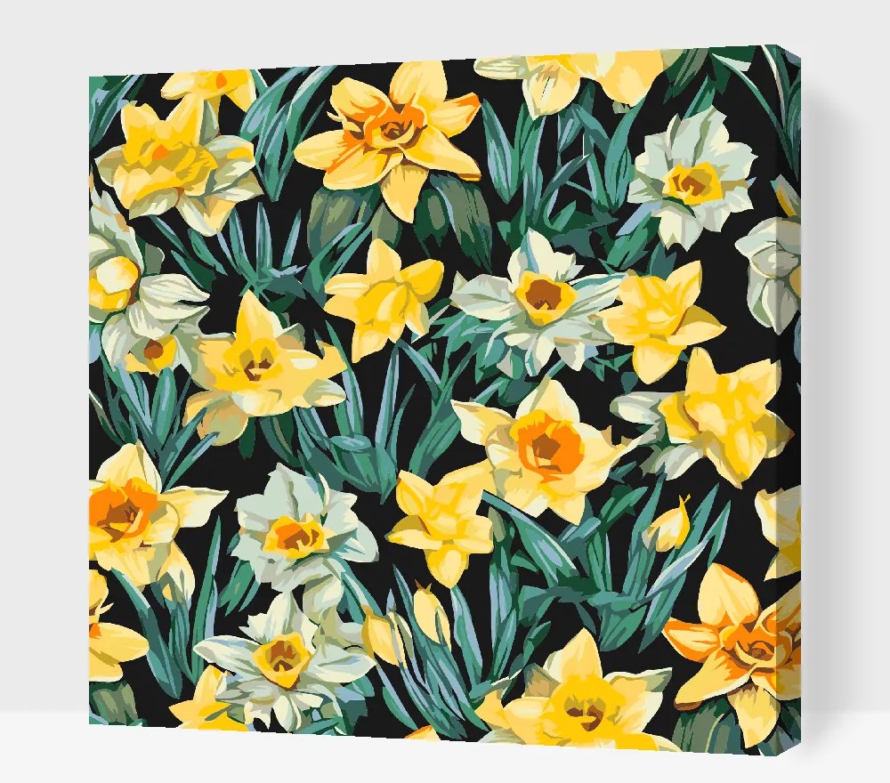 Gario Maľovanie podľa čísel Kvetinové pozadie Narcisy Rozmery: 80 x 80 cm, Rámovanie: S vnútorným rámom