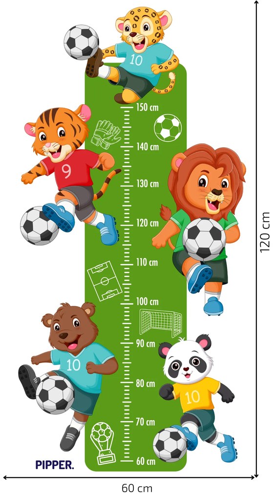 PIPPER. Textilná nálepka na stenu "Detský meter - Zvieratká futbalisti"