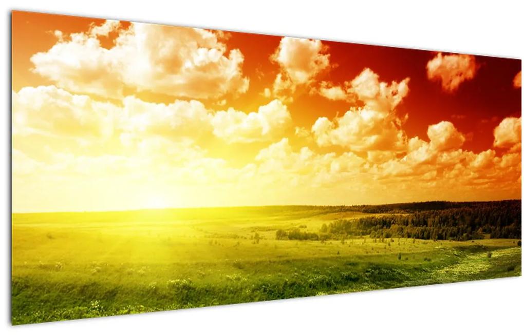 Obraz lúky so žiariacim slnkom (120x50 cm)