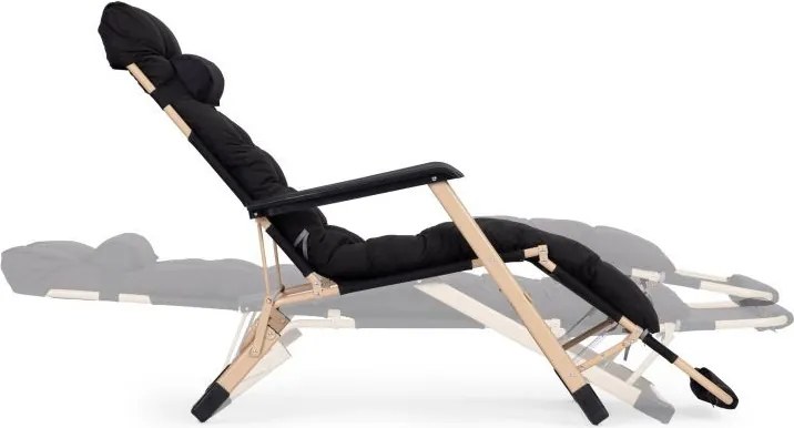 Záhradné plážové ležadlo 2 v 1 s vankúšom, opierkou hlavy, nastaviteľnou opierkou nôh, čierne, zlatý rám