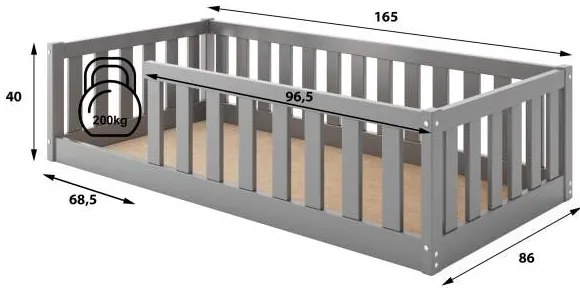 Detská posteľ BELLA SIMA 160x80 Montessori z masívu – grafitová