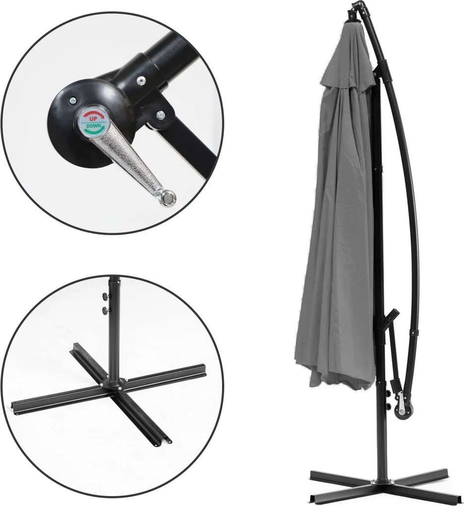 Záhradný slnečník PADDLES s bočnou nohou 300 cm sivý