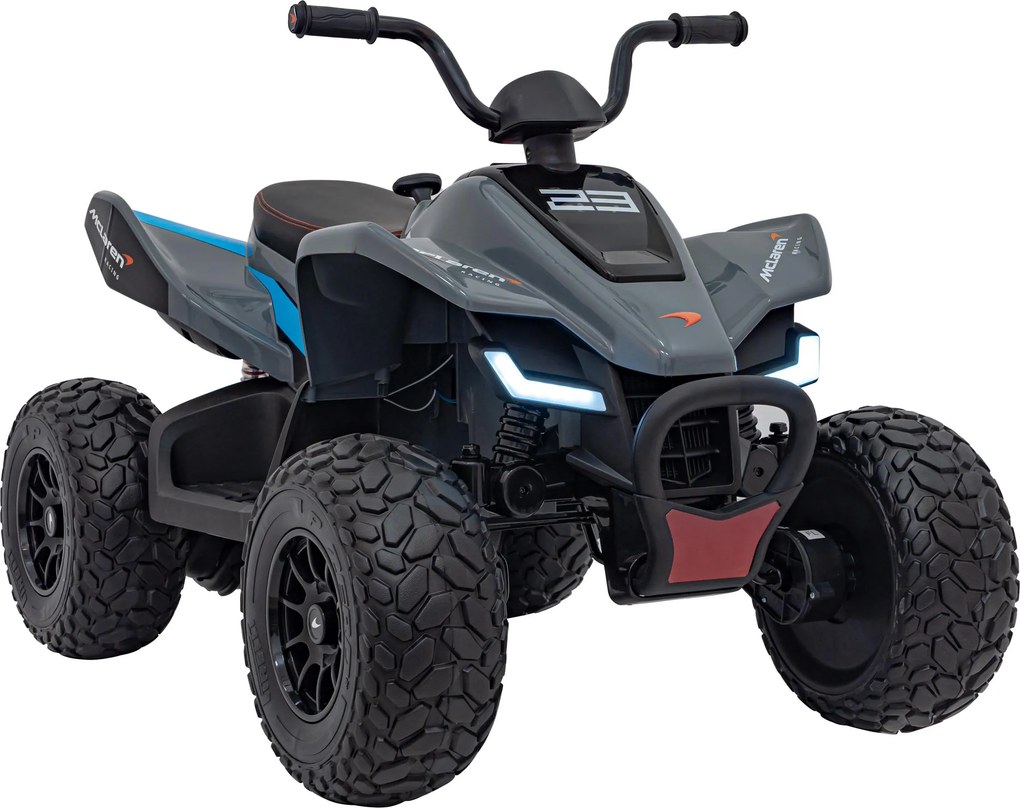 Ramiz McLaren Racing MCL 35 detská štvorkolka šedá + diaľkové ovládanie + pomalý štart + EVA + LED audio