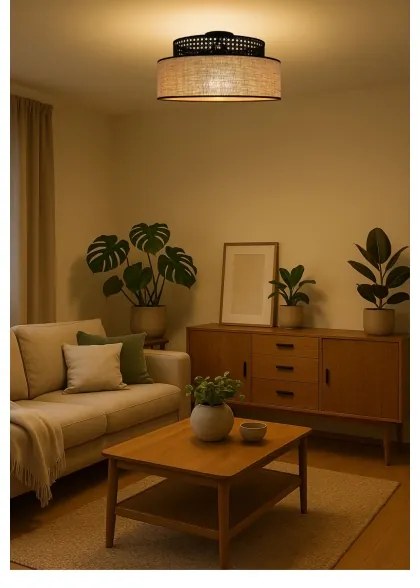 Stropné svietidlo BOHO 1xE27/60W/230V pr. 40 cm čierna/ratan