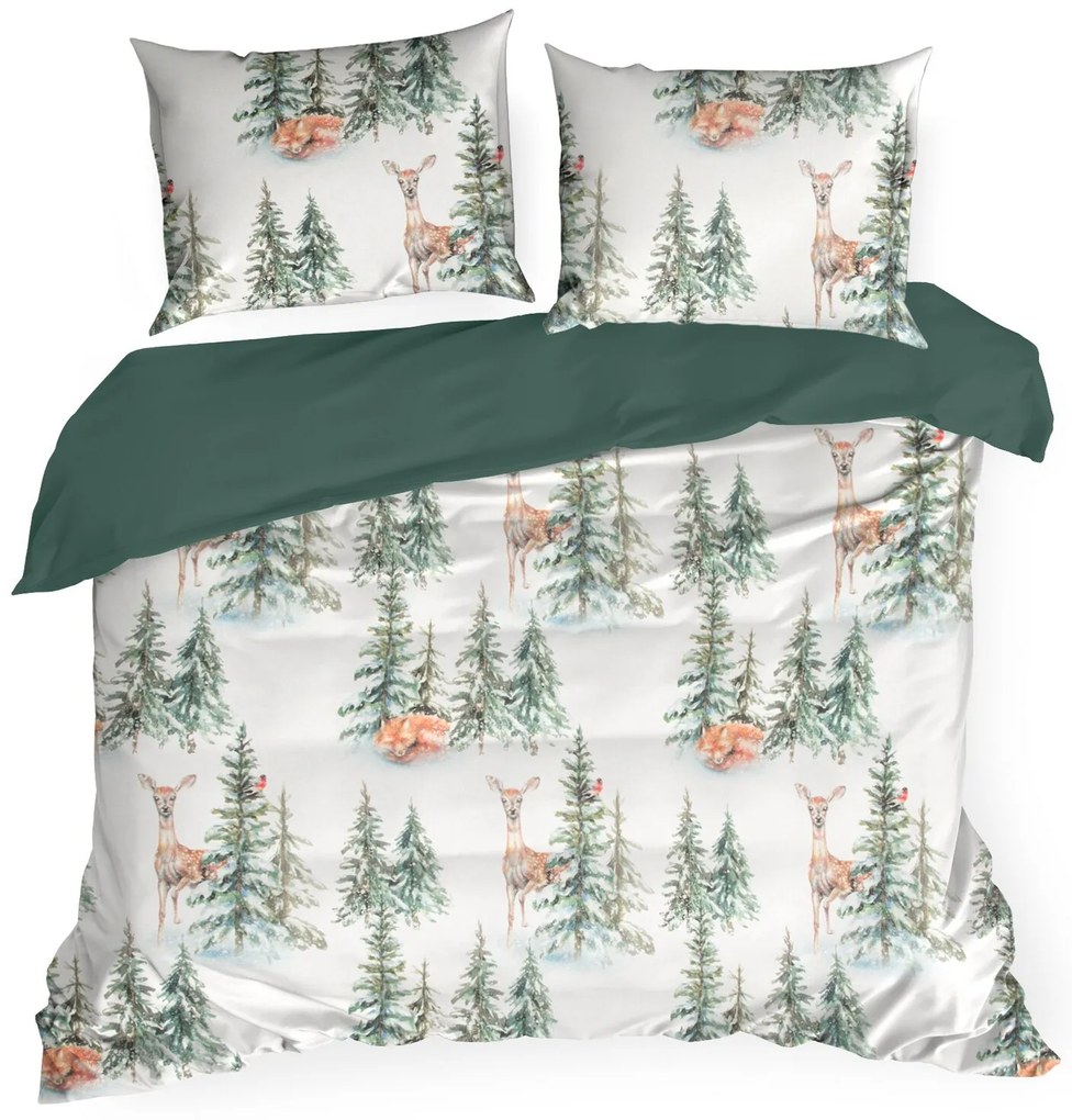 VIANOČNÉ RENFORCÉ OBLIEČKY DEER 160X200 CM, 2 KS 70X80 CM VZOROVANÉ