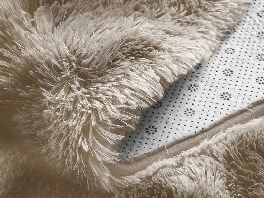 Béžový okrúhly shaggy koberec Ombre Rozmer: 100