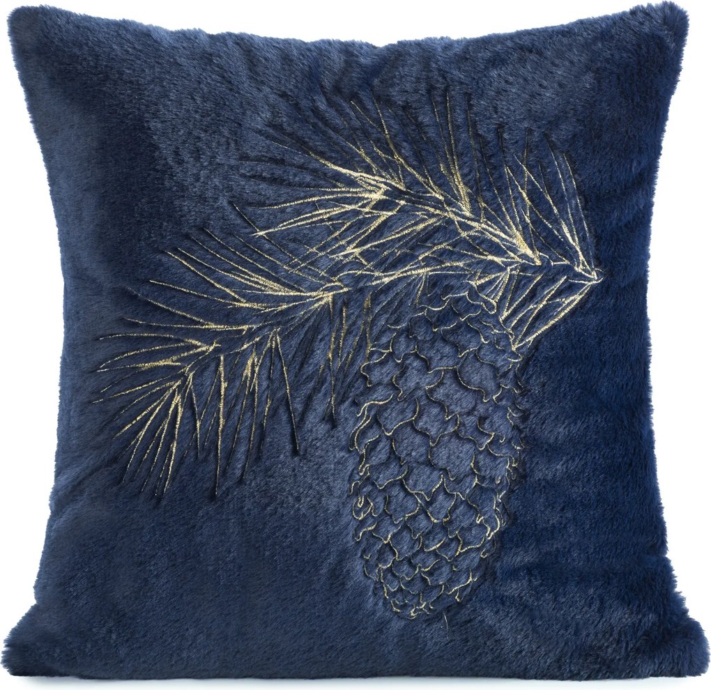 CHLPATÁ VIANOČNÁ DEKORAČNÁ OBLIEČKA NA VANKÚŠ PINE 45X45 CM TMAVOMODRÁ