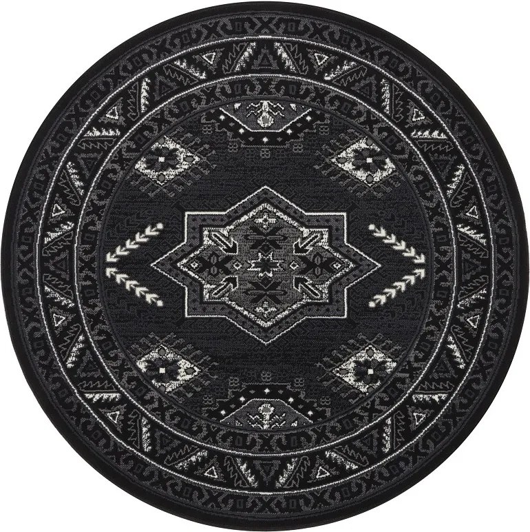 Nouristan - Hanse Home koberce Kruhový koberec Mirkan 104440 Black - 160x160 (průměr) kruh cm