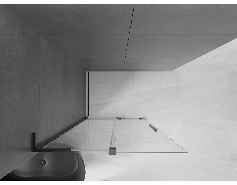 Mexen Velar L, posuvná sprchová zástena Walk-in 90 x 200 cm, 8mm číre sklo, čierna matná, 871-090-003-03-70