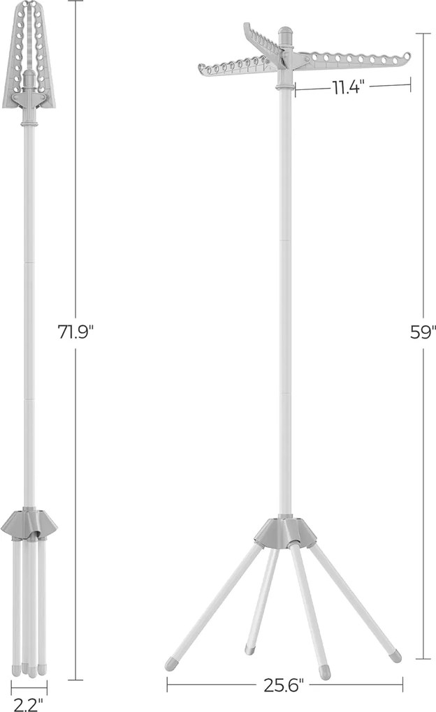 Sušiak na bielizeň s 3 otočnými ramenami na vešiaky, výška 150 cm, sivo-biely