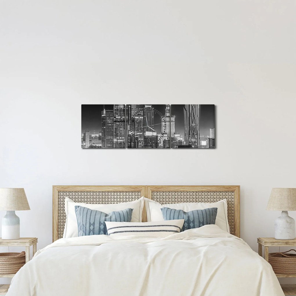 Obraz - Čiernobiely New York (s hodinami) (90x30 cm)