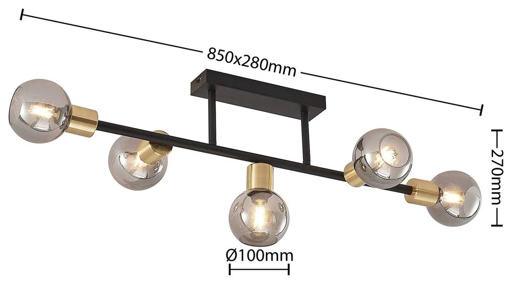Lindby Biscala stropné LED čierna/mosadz/dym