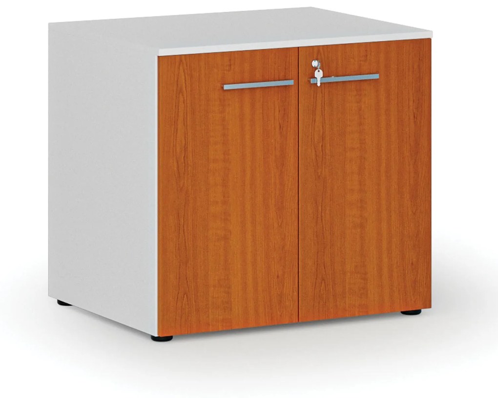 Kancelárska skriňa s dverami PRIMO WHITE, 735 x 800 x 640 mm, biela/čerešňa