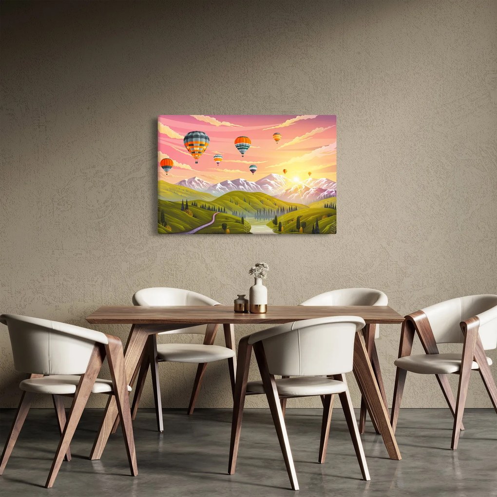 Obraz balónov nad krajinou (90x60 cm)
