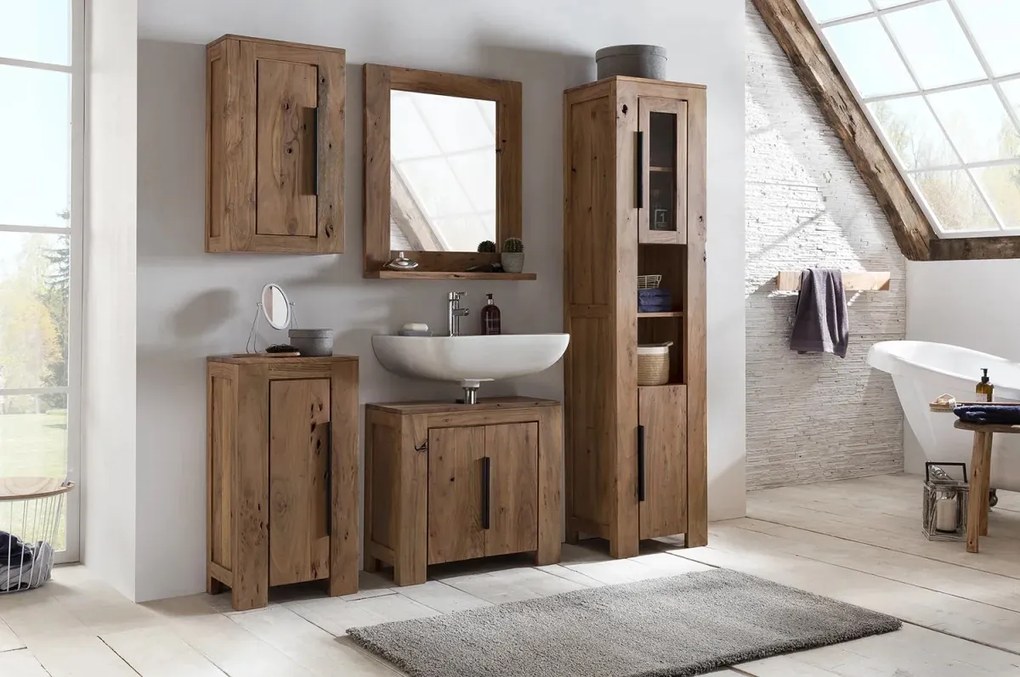 furniture-nabytek.cz - Masivní koupelnová sestava Auckland z akáciového dřeva, lakovaná, hnědá