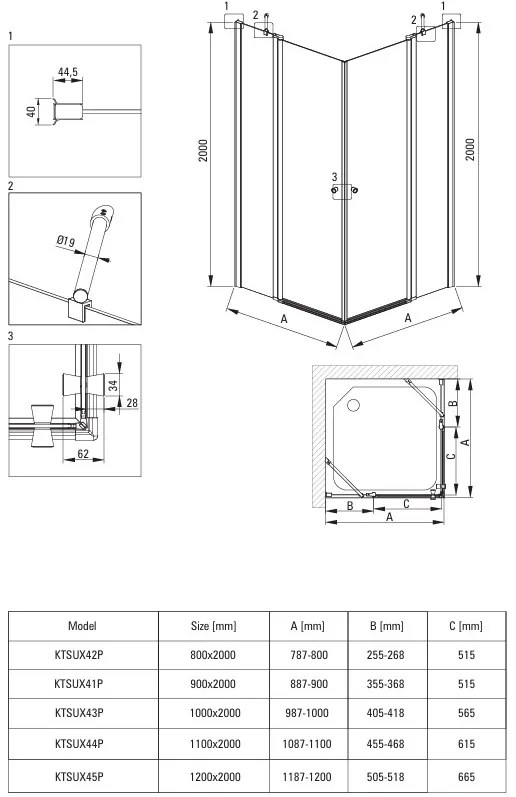 Deante Kerria Plus, 1-krídlové výklopné sprchové dvere 120x200 cm, 6mm číre sklo, chrómový profil, DEA-KTSU045P