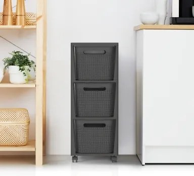 Rotho Pojazdný stojan, regál s 3 košíkmi, BRISEN TOWER, čierna/antracit