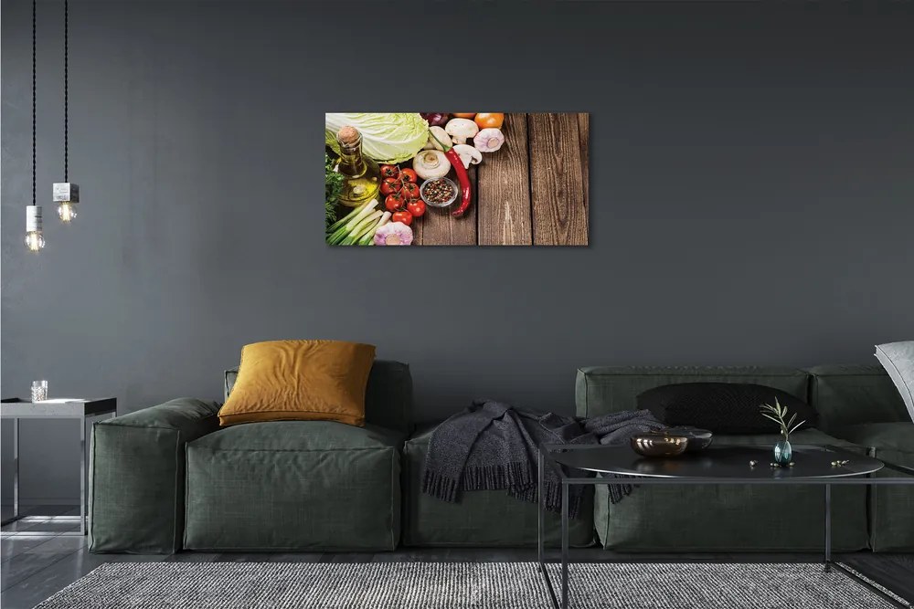 Obraz canvas Olivový korenie cibuľa cesnak 140x70 cm