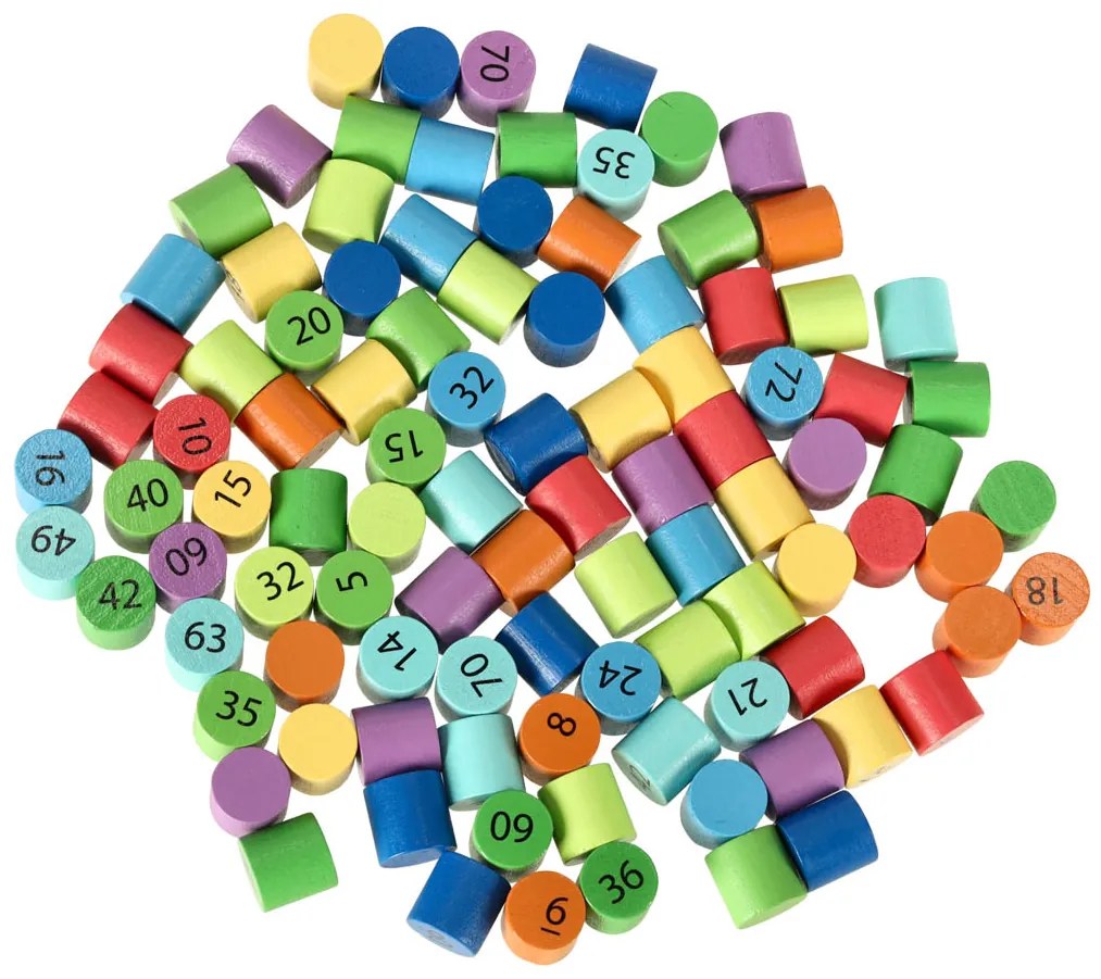 KIK Drevená vzdelávacia tabuľka násobenia – farebné krúžky, 100 dielov, 3+