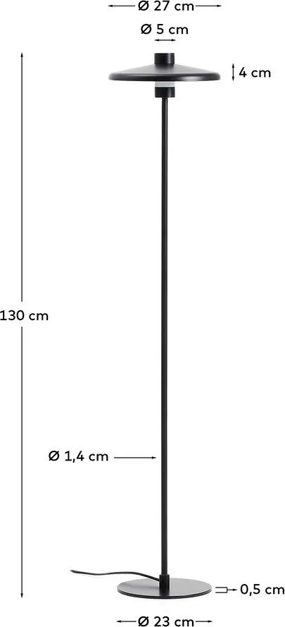 Čierna stojacia lampa s kovovým tienidlom (výška 130 cm) Nuvira – Kave Home