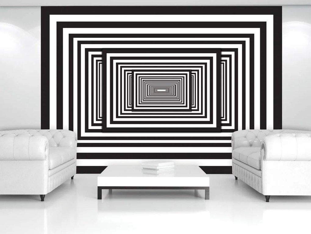 Fototapeta - Biely a čierny 3D tunel (152,5x104 cm)