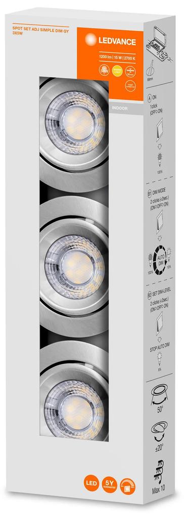 LEDVANCE Podhľadové bodové osvetlenie LED SPOT SET SIMPLE, 5W, teplá biela, 87mm, okrúhle, šedé