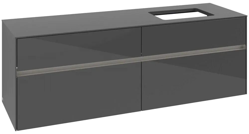 VILLEROY &amp; BOCH Collaro závesná skrinka pod umývadlo na dosku (umývadlo vpravo), 4 zásuvky, s LED osvetlením, 1600 x 500 x 548 mm, Glossy Grey, C122B0FP