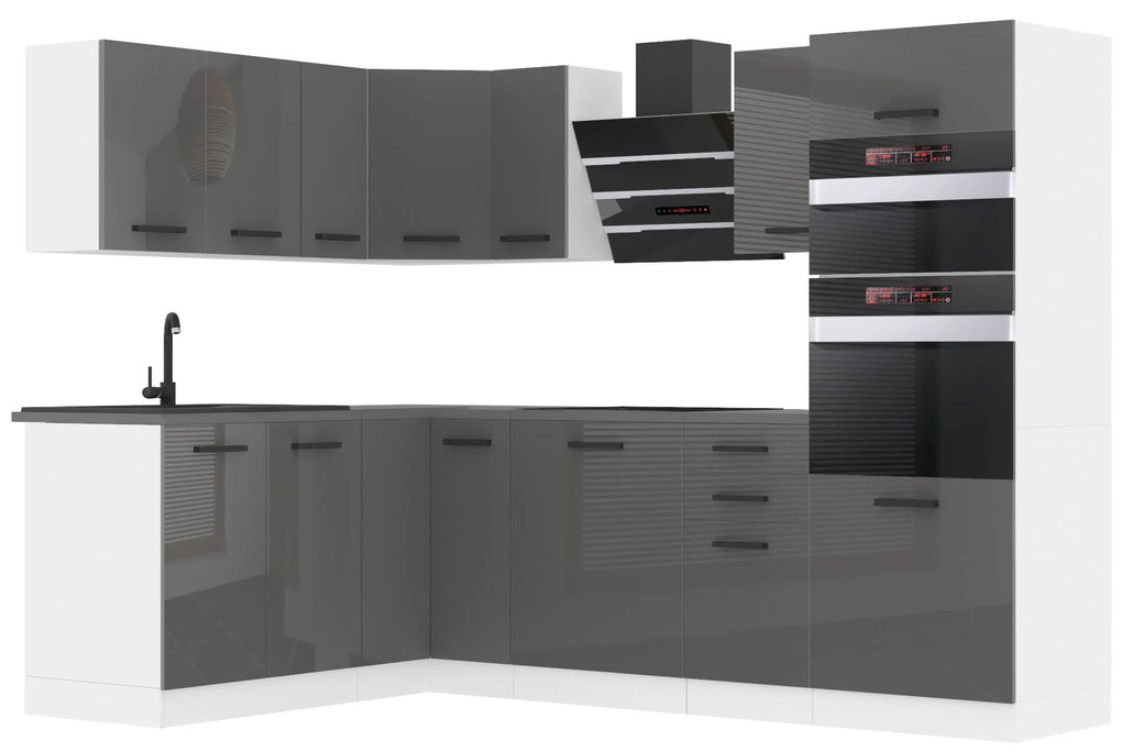 Kuchynská linka Belini Premium Full Version 420 cm šedý lesk s pracovnou doskou MELANIE