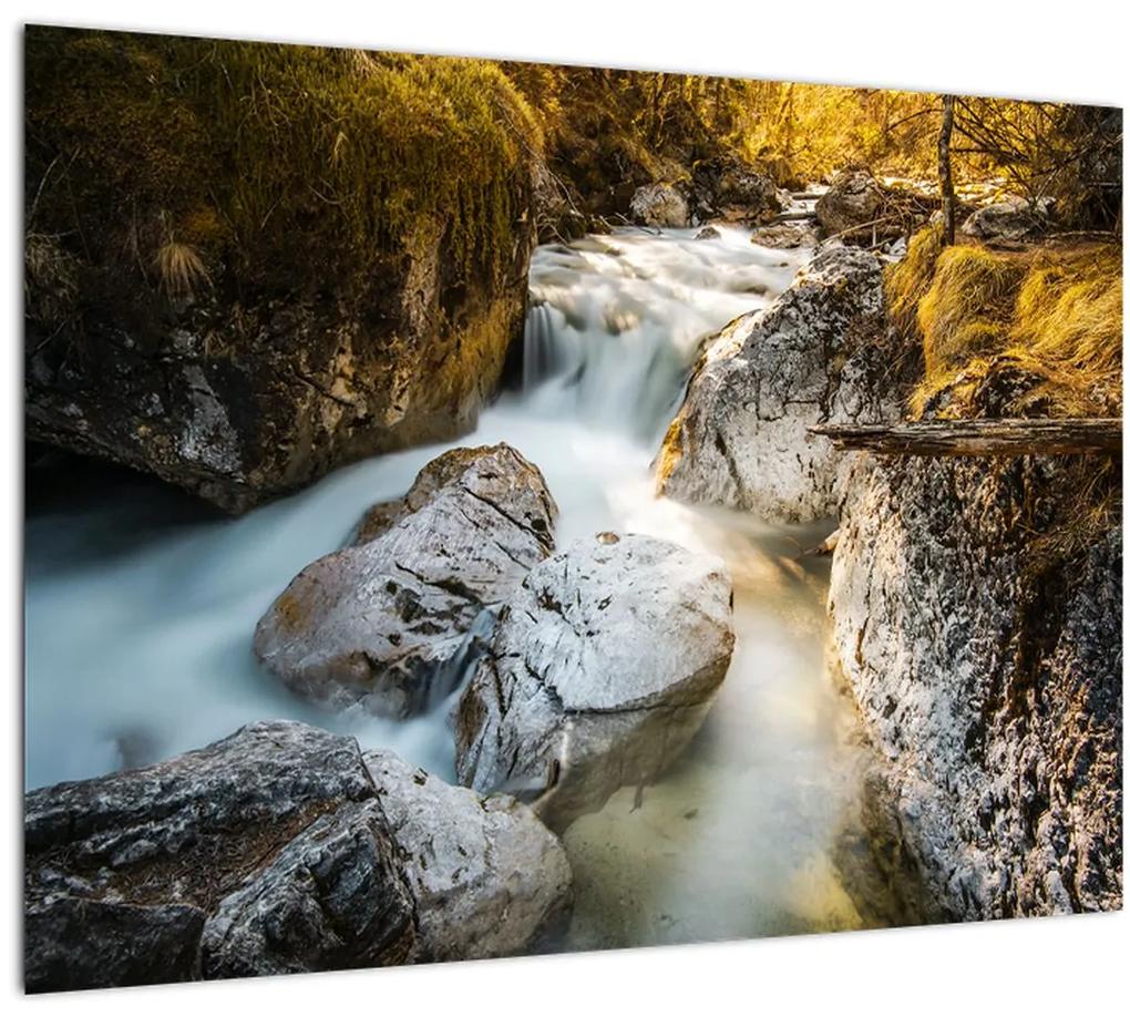 Sklenený obraz - Lesný potok (70x50 cm)