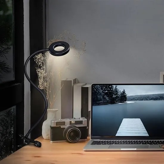 SOLIGHT LED stmievateľná stolná lampička s klipom, 300lm, nastaviteľná teplota svetla, USB, WO66-B