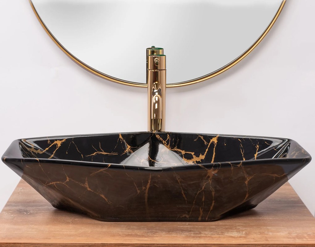 Rea Vegas Marble Black umývadlo, 57 x 37 cm, čierna lesklá, REA-U5603